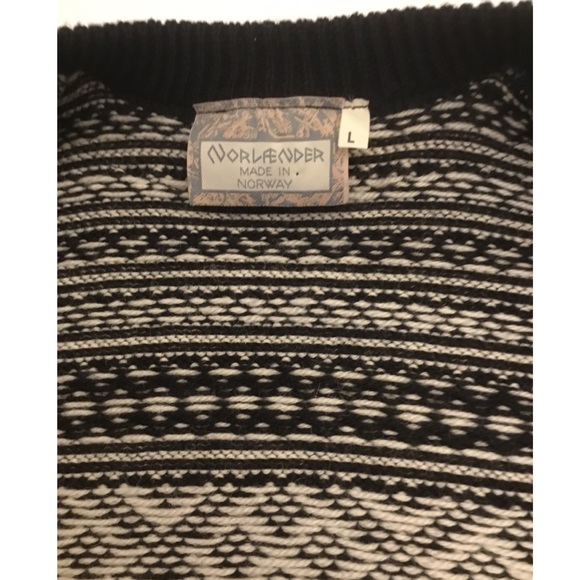 Norlaender - VTG Black/Cream Nordic Style Wool Cardigan Jacket  Sz L Wom… - Picture 10 of 12